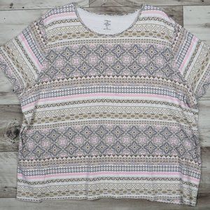 Croft & Barrow*  Women's Classic‎ Tee Short Sleeve Size 3X Pink/Brown/Gray